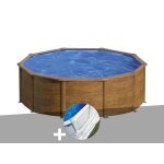 Kit piscine acier aspect bois gr� sicilia ronde 3, 20 x 1, 22 m + tapis de sol