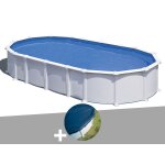 Kit piscine acier blanc gr� atlantis ovale 10, 20 x 5, 75 x 1, 32 m + b�che hiver