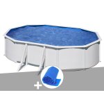 Kit piscine acier blanc gr� atlantis ovale 5, 27 x 3, 27 x 1, 32 m + b�che � bulles