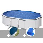 Kit piscine acier blanc gr� atlantis ovale 5, 27 x 3, 27 x 1, 32 m + b�che hiver + b�che � bulles