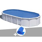 Kit piscine acier blanc gr atlantis ovale 7, 44 x 3, 99 x 1, 32 m + bche  bulles