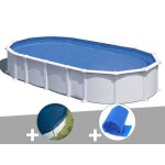 Kit piscine acier blanc gr atlantis ovale 8, 15 x 4, 90 x 1, 32 m + bche hiver + bche  bulles
