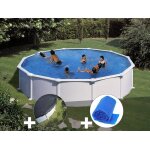 Kit piscine acier blanc gr atlantis ronde 5, 70 x 1, 32 m + bche hiver + bche  bulles