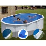 Kit piscine acier blanc gr� bora bora ovale 5, 27 x 3, 27 x 1, 22 m + b�che hiver + b�che � bulles + ...