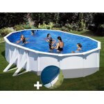 Kit piscine acier blanc gr bora bora ovale 6, 34 x 3, 99 x 1, 22 m + bche hiver