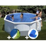 Kit piscine acier blanc gr� bora bora ronde 3, 20 x 1, 22 m + b�che hiver + b�che � bulles