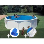 Kit piscine acier blanc gr bora bora ronde 4, 80 x 1, 22 m + bche  bulles + tapis de sol