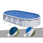 Kit piscine acier blanc gr� fidji ovale 6, 34 x 3, 99 x 1, 22 m + b�che hiver + tapis de sol