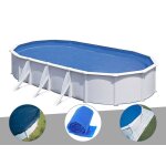 Kit piscine acier blanc gr fidji ovale 7, 44 x 3, 99 x 1, 22 m + bche hiver + bche  bulles + tapis ...