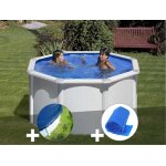 Kit piscine acier blanc gr� fidji ronde 2, 60 x 1, 22 m + b�che hiver + b�che � bulles