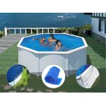 Kit piscine acier blanc gr fidji ronde 3, 70 x 1, 22 m + bche hiver + bche  bulles + tapis de sol ...
