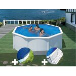 Kit piscine acier blanc gr� fidji ronde 3, 70 x 1, 22 m + b�che hiver + tapis de sol