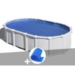 Kit piscine acier blanc gr hati ovale 6, 34 x 3, 99 x 1, 32 m + bche  bulles
