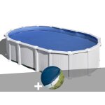 Kit piscine acier blanc gr hati ovale 6, 34 x 3, 99 x 1, 32 m + bche hiver