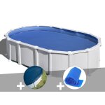 Kit piscine acier blanc gr hati ovale 6, 34 x 3, 99 x 1, 32 m + bche hiver + bche  bulles