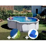 Kit piscine acier blanc gr� varadero en huit 5, 05 x 3, 45 x 1, 22 m + b�che hiver + b�che � bulles