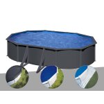 Kit piscine acier gris anthracite gr louko ovale 5, 27 x 3, 27 x 1, 22 m + bche d'hivernage + bche ...