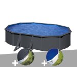 Kit piscine acier gris anthracite gr vlouko ovale 5, 27 x 3, 27 x 1, 22 m + bche d'hivernage + bche ...