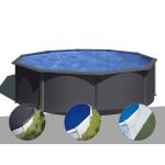 Kit piscine acier gris anthracite gr louko ronde 4, 80 x 1, 22 m + bche d'hivernage + bche  bulles ...