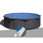 Kit piscine acier gris anthracite gré louko ronde 4, 80 x 1, 22 m + tapis de sol Kit piscine acier gris anthracite gré louko ronde 4, 80 x 1, 22 m + tapis de sol