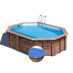 Kit piscine bois gr� bambu 5, 35 x 3, 35 x 1, 36 m + b�che � bulles