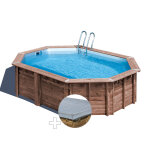 Kit piscine bois gr� bambu 5, 35 x 3, 35 x 1, 36 m + b�che hiver