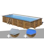 Kit piscine bois gr� braga 8, 15 x 4, 20 x 1, 46 m + b�che hiver + b�che � bulles
