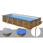 Kit piscine bois gr� braga 8, 15 x 4, 20 x 1, 46 m + b�che hiver + b�che � bulles + douche