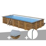 Kit piscine bois gr� braga 8, 15 x 4, 20 x 1, 46 m + b�che hiver + douche