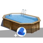 Kit piscine bois gr� cannelle 5, 51 x 3, 51 x 1, 19 m + b�che � bulles