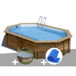 Kit piscine bois gr� cannelle 5, 51 x 3, 51 x 1, 19 m + b�che hiver + b�che � bulles