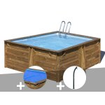 Kit piscine bois gr carra 3, 05 x 3, 05 x 1, 19 m + bche  bulles + douche