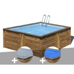 Kit piscine bois gr carra 3, 05 x 3, 05 x 1, 19 m + bche hiver + bche  bulles
