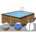 Kit piscine bois gr carra 3, 05 x 3, 05 x 1, 19 m + bche hiver + bche  bulles + douche