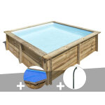 Kit piscine bois gr� city 2, 25 x 2, 25 x 0, 68 m + b�che � bulles + douche
