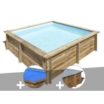 Kit piscine bois gr� city 2, 25 x 2, 25 x 0, 68 m + b�che � bulles + b�che hiver