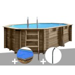 Kit piscine bois gr� grenade 4, 36 x 3, 36 x 1, 17 m + b�che � bulles + douche