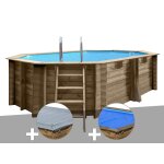 Kit piscine bois gr� grenade 4, 36 x 3, 36 x 1, 17 m + b�che hiver + b�che � bulles