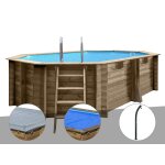 Kit piscine bois gr� grenade 4, 36 x 3, 36 x 1, 17 m + b�che hiver + b�che � bulles + douche