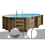 Kit piscine bois gr� grenade 4, 36 x 3, 36 x 1, 17 m + b�che hiver + douche