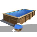 Kit piscine bois gr� lemon 3, 75 x 2, 00 x 0, 68 m + b�che � bulles