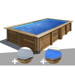 Kit piscine bois gr� lemon 3, 75 x 2, 00 x 0, 68 m + b�che hiver + b�che � bulles