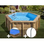 Kit piscine bois gr� lili 2 Ø 2, 80 x 1, 07 m + b�che � bulles + douche
