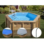 Kit piscine bois gr� lili 2 Ø 2, 80 x 1, 07 m + b�che � bulles + b�che hiver + douche