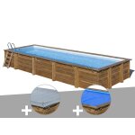 Kit piscine bois gr mint 10, 10 x 4, 18 x 1, 46 m + bche hiver + bche  bulles