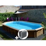 Kit piscine bois gr� safran 2 6, 20 x 3, 95 x 1, 36 m + poolican