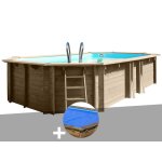 Kit piscine bois gr� safran 6, 20 x 3, 95 x 1, 36 m + b�che � bulles