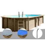Kit piscine bois gré safran 6, 20 x 3, 95 x 1, 36 m + bâche hiver + bâche à bulles + douche Kit piscine bois gré safran 6, 20 x 3, 95 x 1, 36 m + bâche hiver + bâche à bulles + douche