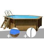 Kit piscine bois gr vanille Ø 4, 00 x 1, 19 m + bche  bulles + douche