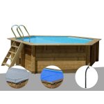 Kit piscine bois gr vanille Ø 4, 00 x 1, 19 m + bche hiver + bche  bulles + douche